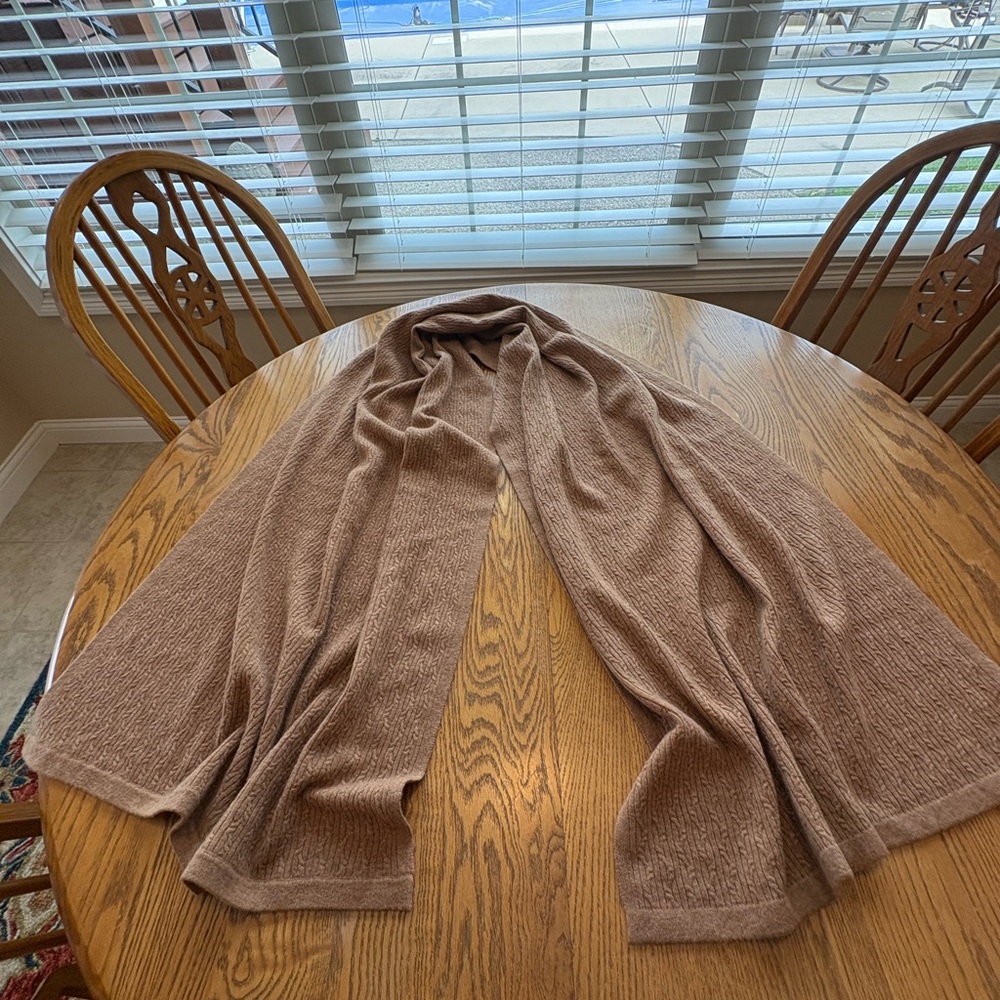 Nordstrom recycled wool/cashmere cable knit ribbed oversized scarf wrap tan